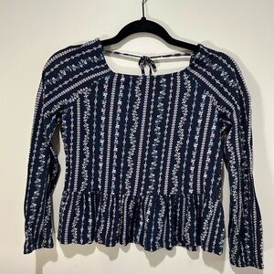 Place Navy and White Striped Floral Top